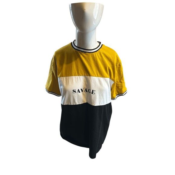 Ricky Singh Women’s Color Block T-Shirt Graphic Tee “ Savage” Crew Neck Sz S Mul - Picture 1 of 7